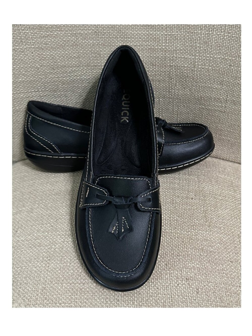 Equick Black Leather Loafers Slip-ons With Mock Tassel Size 8.5 NWOT